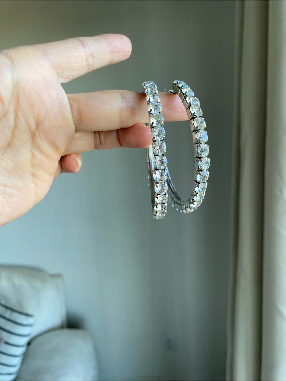 Large Rhinestone Hoop Earrings - Silver